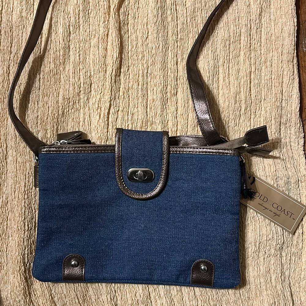 NWT Gold Coast Crossbody Purse Adjustable Strap Shoulder Bag Denim pleather hobo